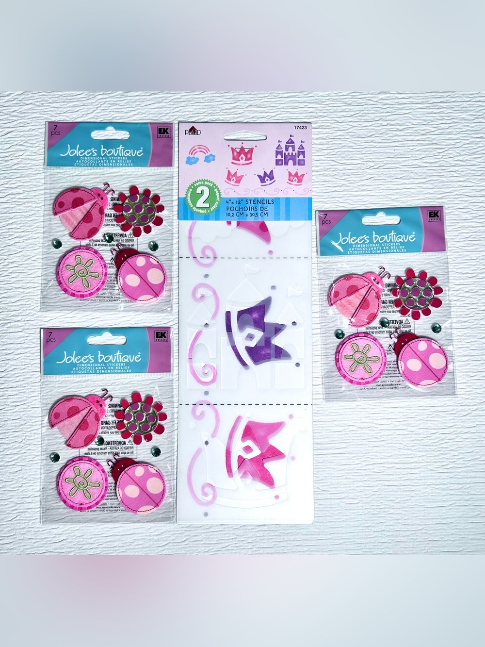 Girls Princess Stencils Set- 3D Lady Bug & Flowers Stickers- 3 Packs